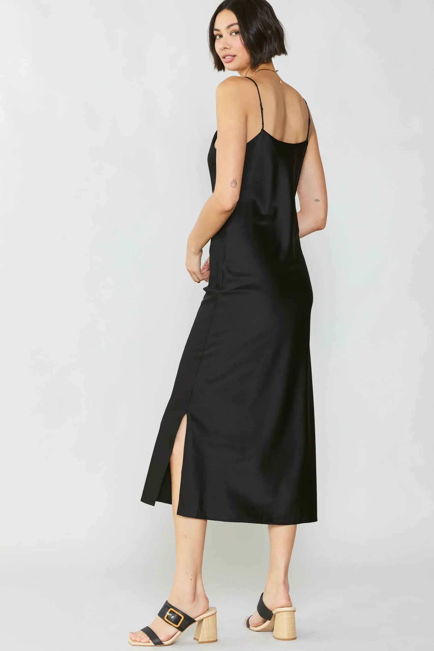 Midi Dresses-Current Air Silk Bias Midi Dress BLACK