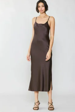 Midi Dresses-Current Air Silk Bias Midi Dress BROWN