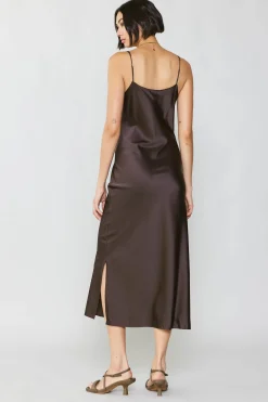 Midi Dresses-Current Air Silk Bias Midi Dress BROWN