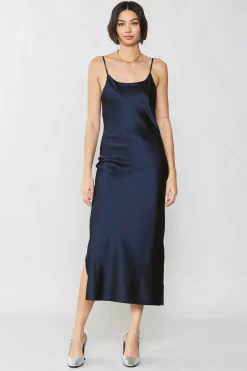 Midi Dresses-Current Air Silk Bias Midi Dress NAVY