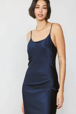 Midi Dresses-Current Air Silk Bias Midi Dress NAVY