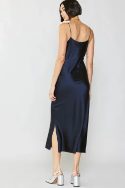 Midi Dresses-Current Air Silk Bias Midi Dress NAVY