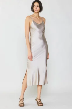 Midi Dresses-Current Air Silk Bias Midi Dress CHAMPAGNE