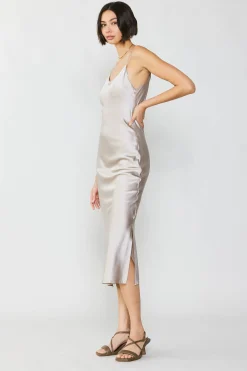 Midi Dresses-Current Air Silk Bias Midi Dress CHAMPAGNE