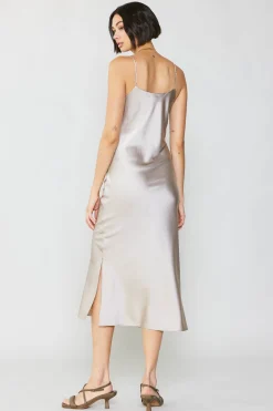 Midi Dresses-Current Air Silk Bias Midi Dress CHAMPAGNE