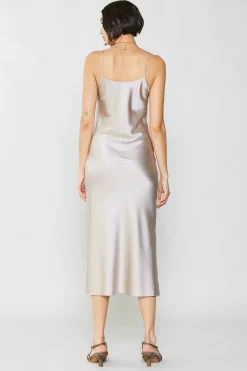 Midi Dresses-Current Air Silk Bias Midi Dress CHAMPAGNE