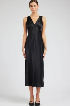Maxi Dresses-Current Air Silk Sweetheart Maxi Dress BLACK