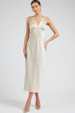 Maxi Dresses-Current Air Silk Sweetheart Maxi Dress CHAMPAGNE