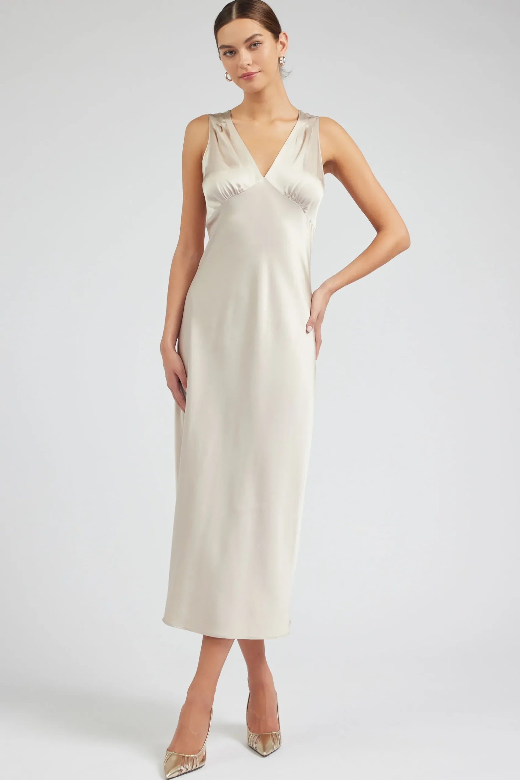 Maxi Dresses-Current Air Silk Sweetheart Maxi Dress CHAMPAGNE