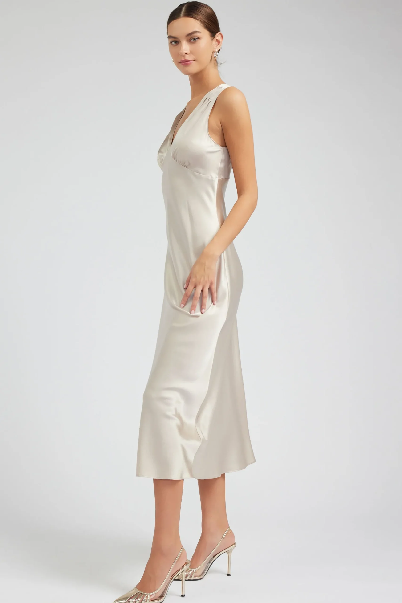 Maxi Dresses-Current Air Silk Sweetheart Maxi Dress CHAMPAGNE