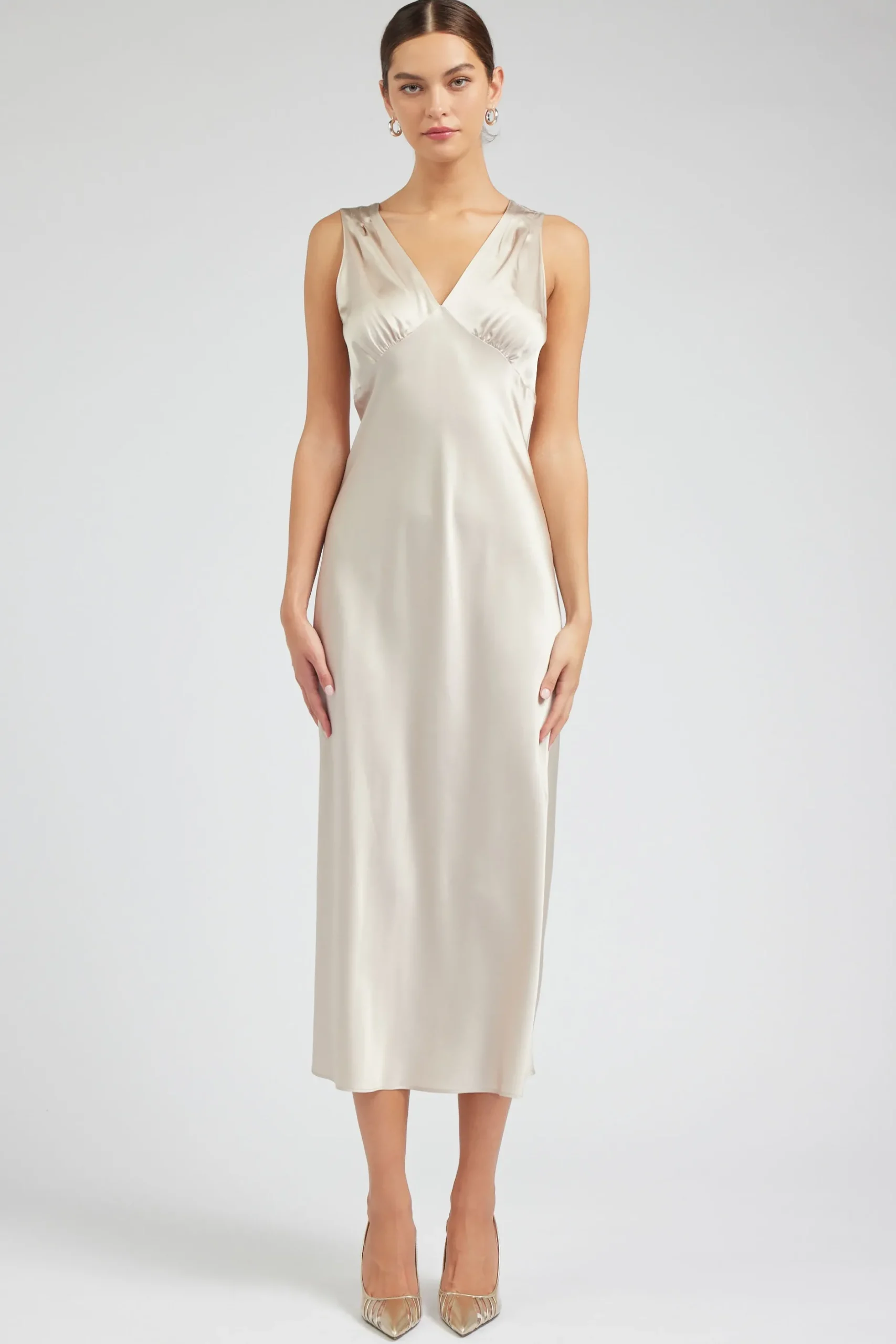 Maxi Dresses-Current Air Silk Sweetheart Maxi Dress CHAMPAGNE