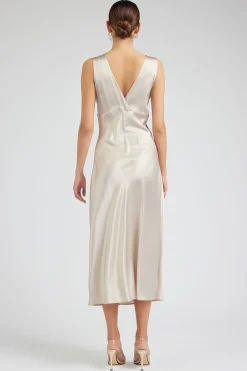 Maxi Dresses-Current Air Silk Sweetheart Maxi Dress CHAMPAGNE