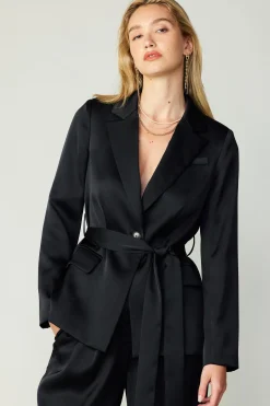 Coats & Jackets-Current Air Silky Belted Blazer BLACK