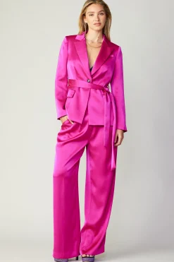 Coats & Jackets-Current Air Silky Belted Blazer FUCHSIA