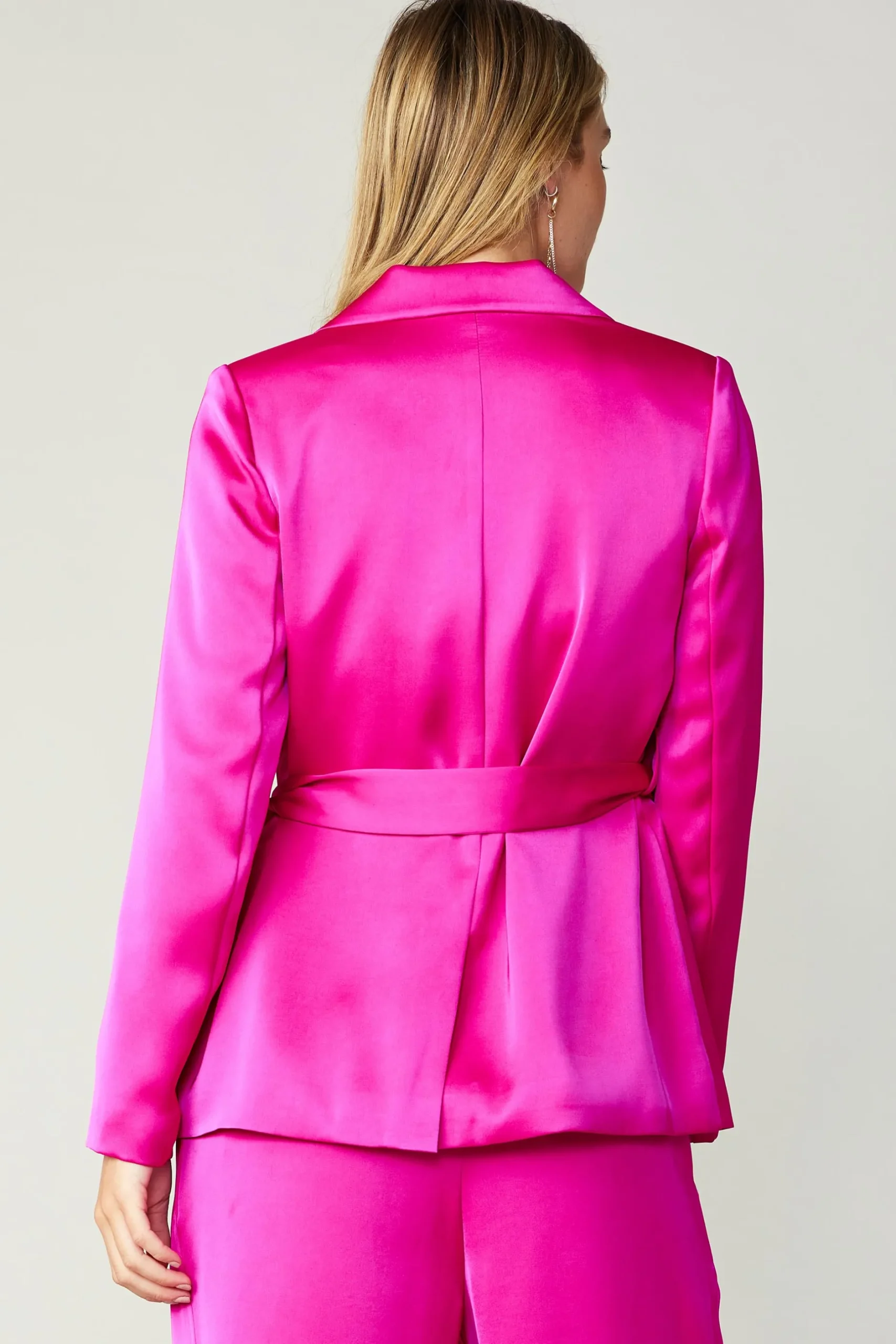Coats & Jackets-Current Air Silky Belted Blazer FUCHSIA