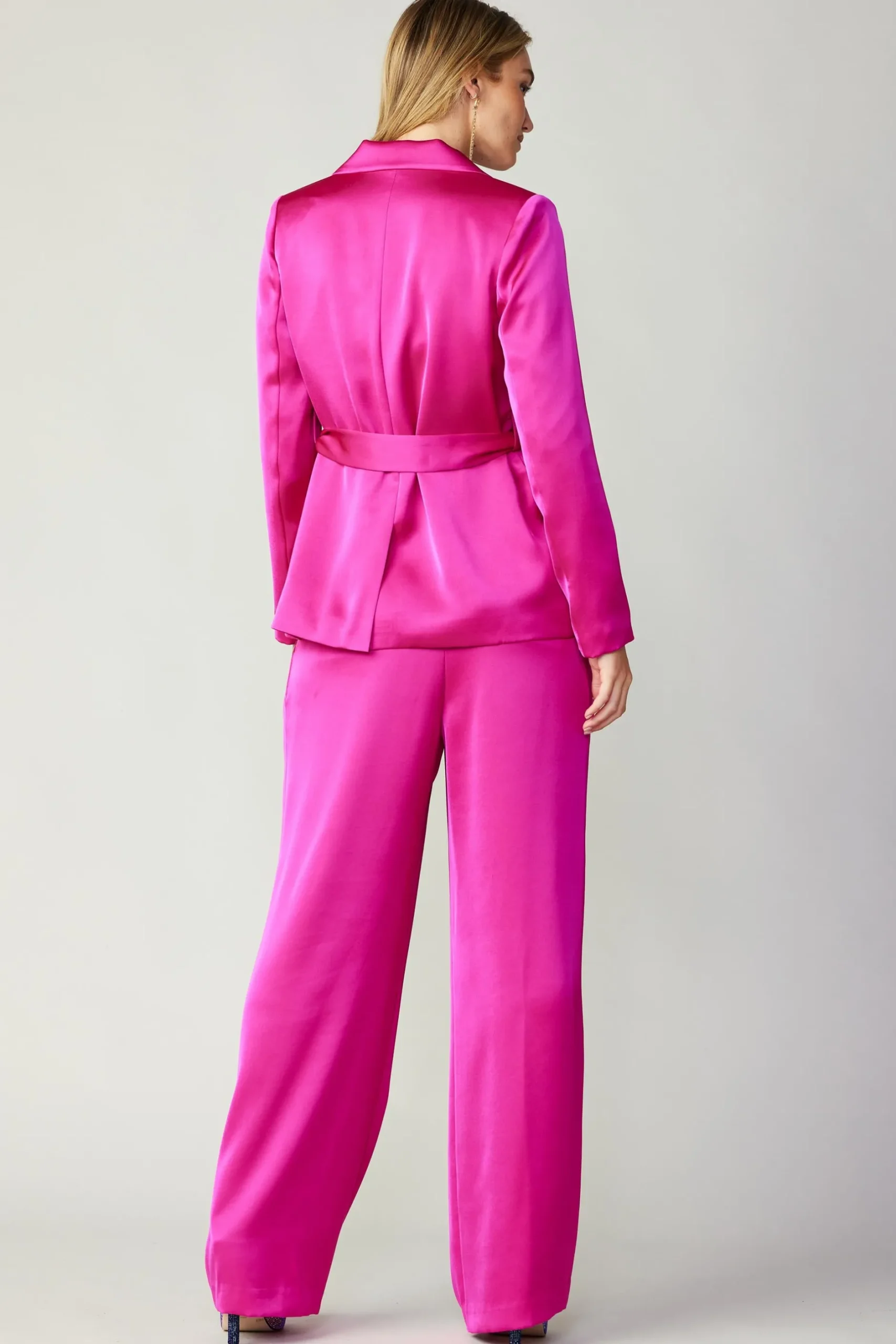Coats & Jackets-Current Air Silky Belted Blazer FUCHSIA