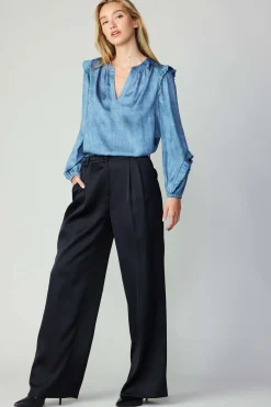 Pants-Current Air Silky Pintucked Trousers BLACK