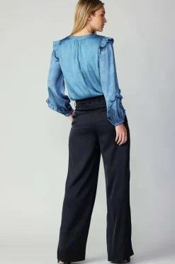 Pants-Current Air Silky Pintucked Trousers BLACK