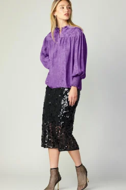Long Sleeve Tops-Current Air Smocked Cuff Blouse HYPERVIOLET