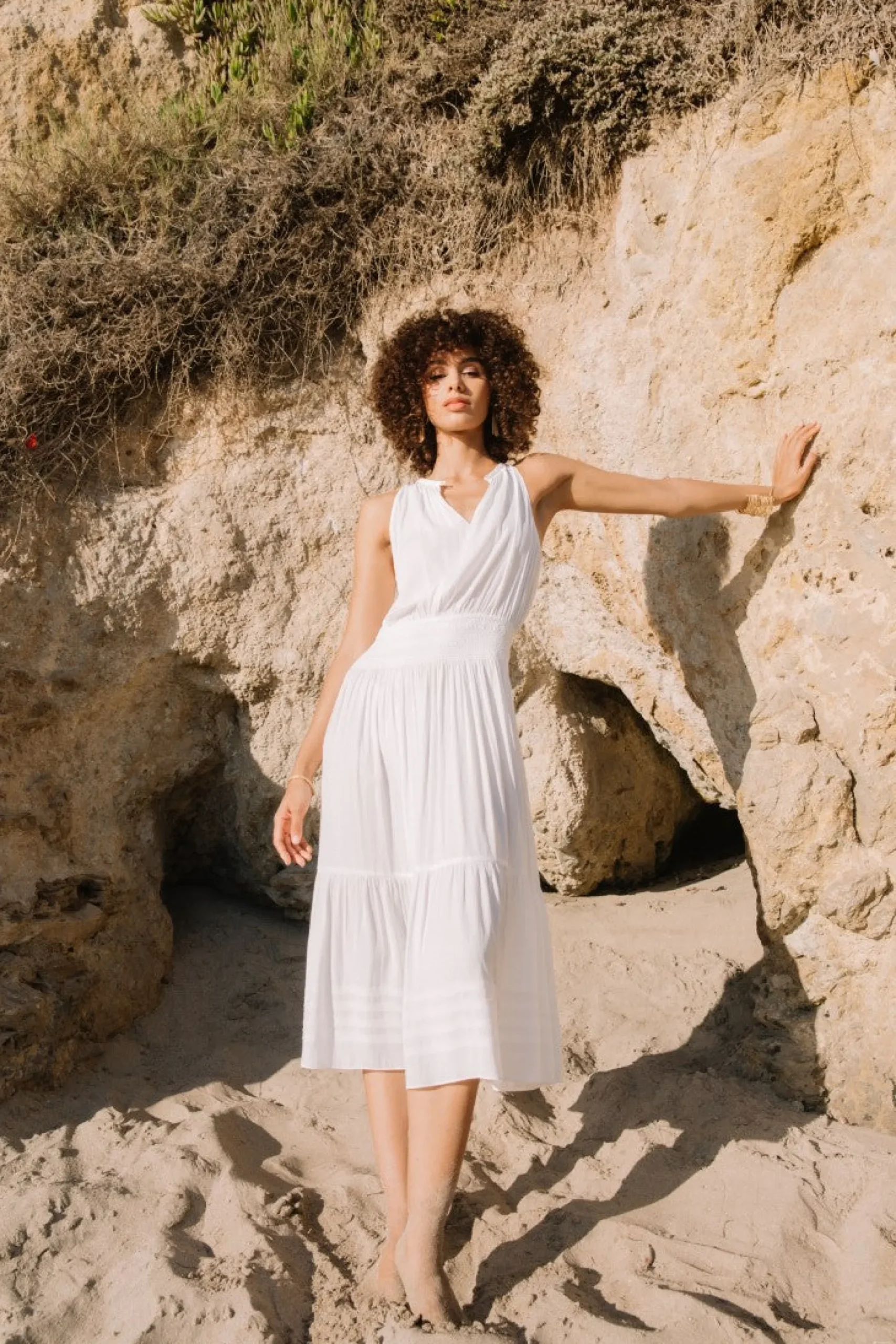 Midi Dresses-Current Air Smocked Waist Halter Midi Dress OFW