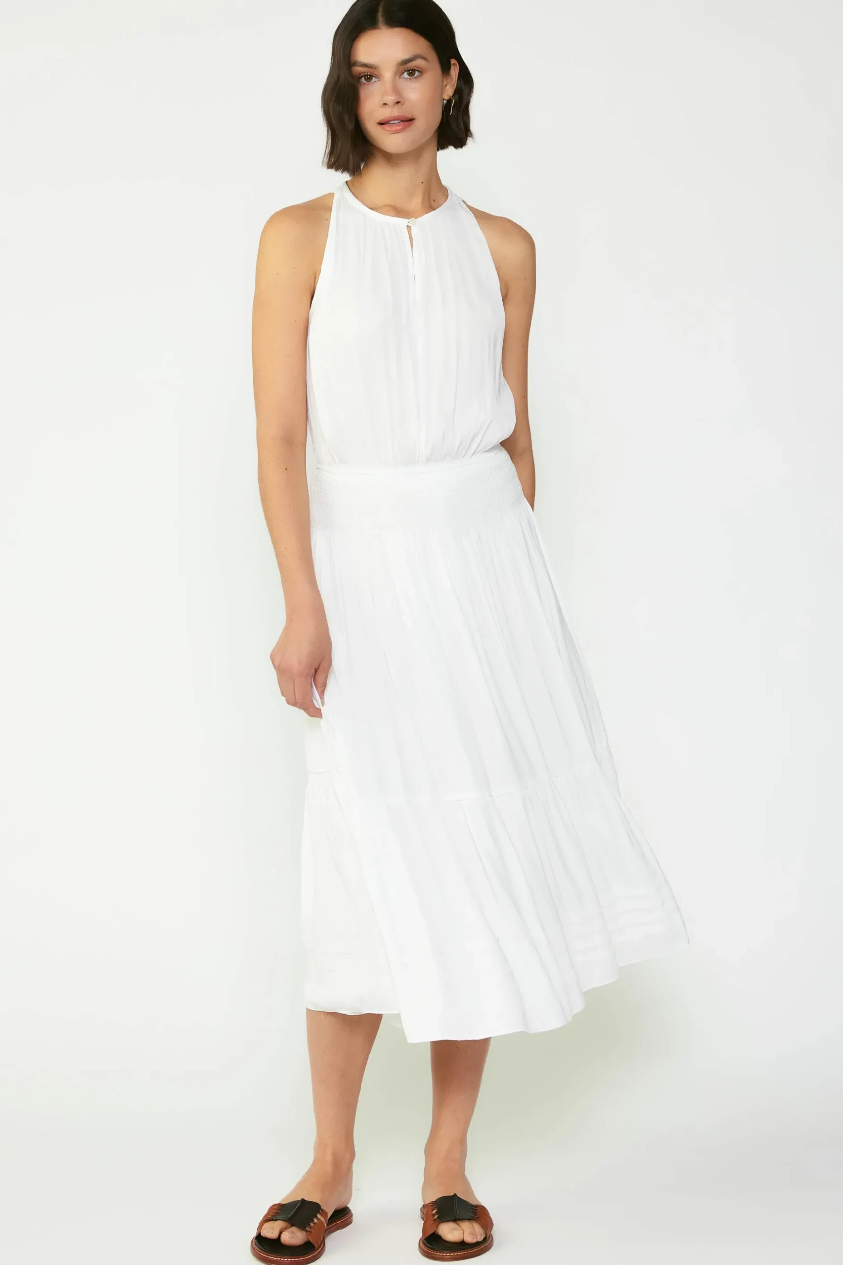 Midi Dresses-Current Air Smocked Waist Halter Midi Dress OFW