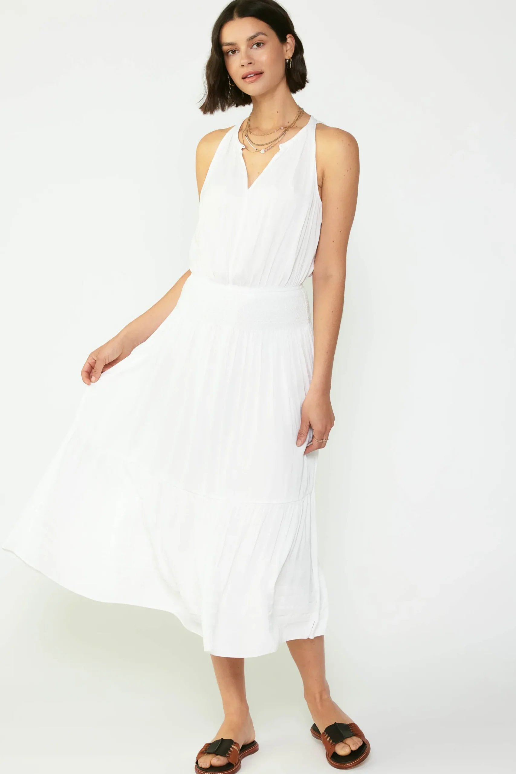Midi Dresses-Current Air Smocked Waist Halter Midi Dress OFW