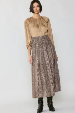 Skirts-Current Air Snake Print Midi Skirt BROWN