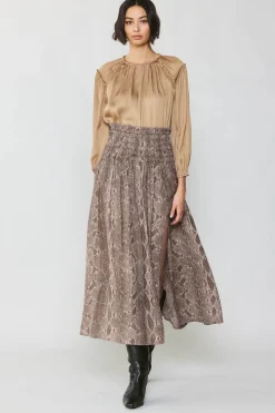 Skirts-Current Air Snake Print Midi Skirt BROWN