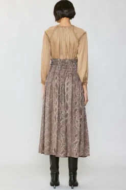 Skirts-Current Air Snake Print Midi Skirt BROWN