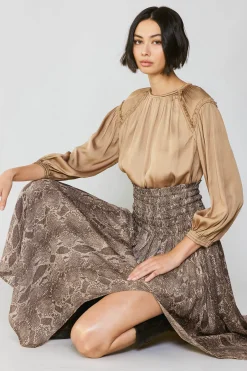 Skirts-Current Air Snake Print Midi Skirt BROWN