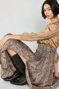 Skirts-Current Air Snake Print Midi Skirt BROWN