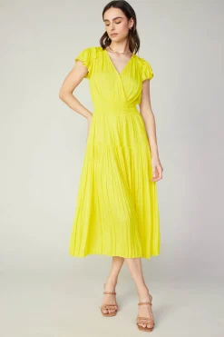 Midi Dresses-Current Air Sophia Flutter Sleeve Midi Dress PINEAPPLE