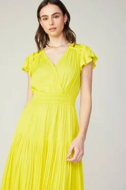Midi Dresses-Current Air Sophia Flutter Sleeve Midi Dress PINEAPPLE