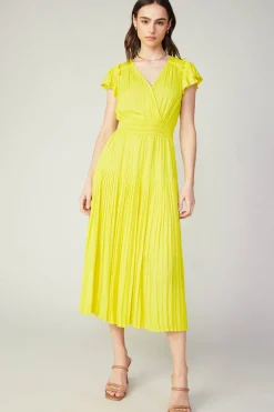 Midi Dresses-Current Air Sophia Flutter Sleeve Midi Dress PINEAPPLE