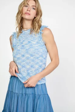 Sleeveless Tops|Sweaters-Current Air Space Dyed Sweater Tank BLUE