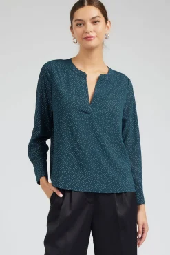 Long Sleeve Tops-Current Air Sparkle Blouse DEEPTEAL