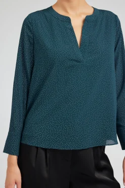 Long Sleeve Tops-Current Air Sparkle Blouse DEEPTEAL
