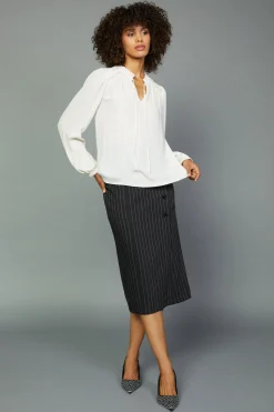 Long Sleeve Tops-Current Air Split Neck Blouse ECRU