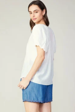 Short Sleeve Tops-Current Air Split Neckline Top WHITE