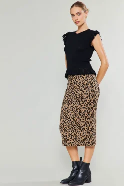 Skirts|Knitwear-Current Air Spotted Knit Skirt BROWNLEOPARD