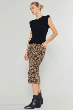 Skirts|Knitwear-Current Air Spotted Knit Skirt BROWNLEOPARD