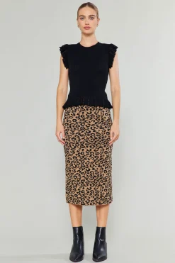 Skirts|Knitwear-Current Air Spotted Knit Skirt BROWNLEOPARD
