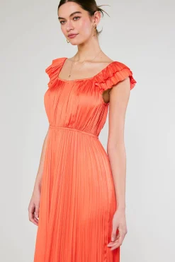 Midi Dresses-Current Air Square Neck Flutter Sleeve Midi Dress ORANGERED