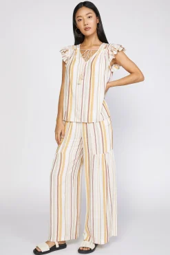 Sleeveless Tops-Current Air Striped Flutter Sleeve Top MULTISTRIPE