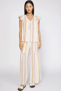 Sleeveless Tops-Current Air Striped Flutter Sleeve Top MULTISTRIPE