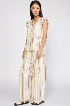 Sleeveless Tops-Current Air Striped Flutter Sleeve Top MULTISTRIPE