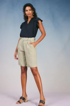 Shorts-Current Air Striped Knee Length Shorts KHAKISTRIPE