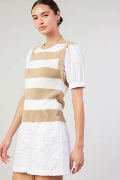 Knitwear|Short Sleeve Tops-Current Air Striped Sweater Top TAUPE