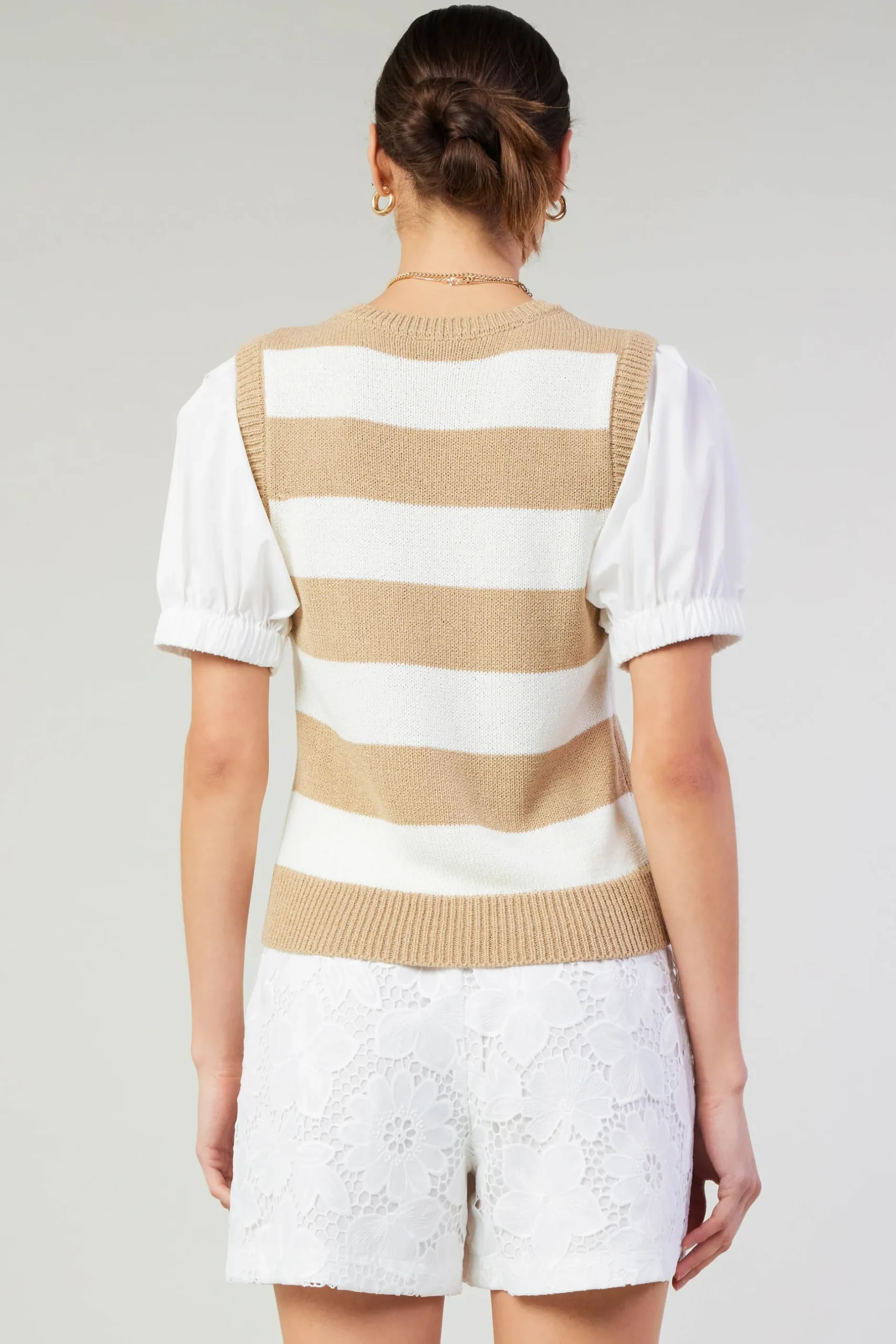 Knitwear|Short Sleeve Tops-Current Air Striped Sweater Top TAUPE
