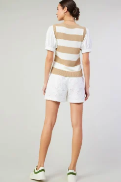 Knitwear|Short Sleeve Tops-Current Air Striped Sweater Top TAUPE